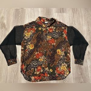 Vintage Biacci Women’s Long Sleeve Sheer Button Up Shirt size Large